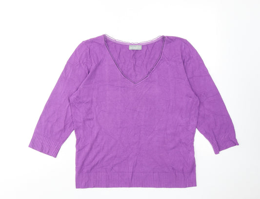 Per Una Womens Purple V-Neck Viscose Pullover Jumper Size 16