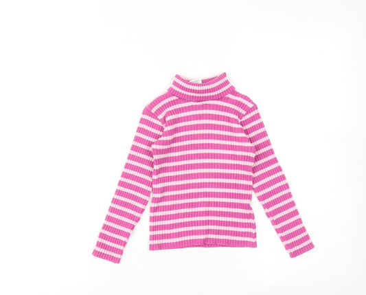 NEXT Girls Pink Roll Neck Striped Acrylic Pullover Jumper Size 3-4 Years Pullover