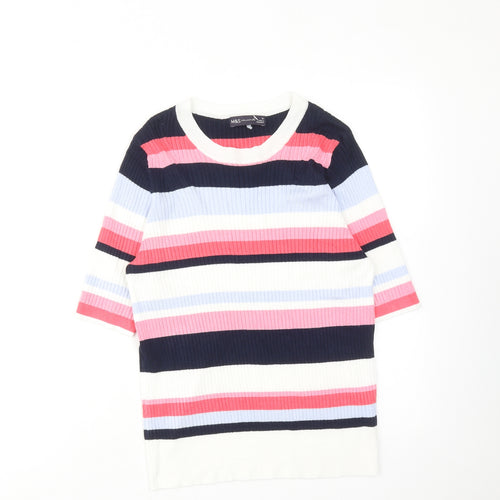 Marks and Spencer Womens Multicoloured Round Neck Striped Viscose Pullover Jumper Size 16