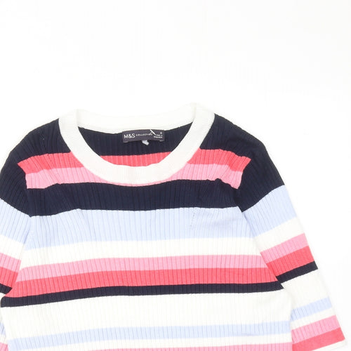Marks and Spencer Womens Multicoloured Round Neck Striped Viscose Pullover Jumper Size 16