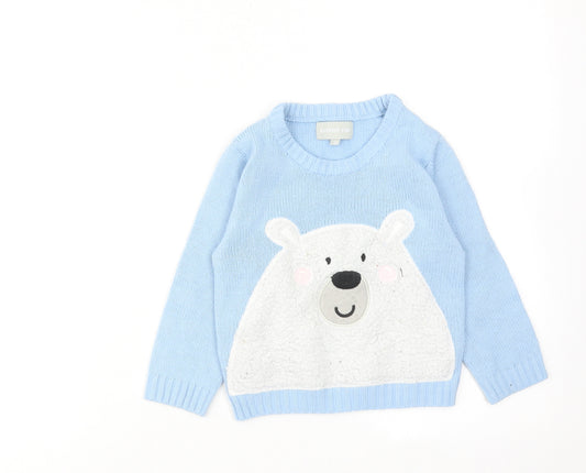 Festive Fun Girls Blue Round Neck Acrylic Pullover Jumper Size 2-3 Years Pullover - Bear Print