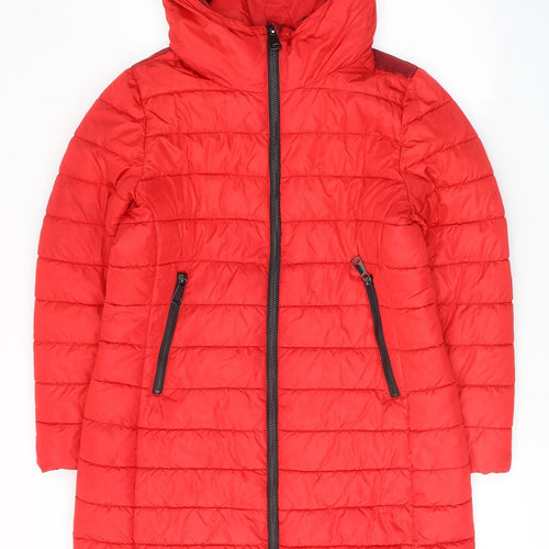 Damart Womens Red Quilted Coat Size 14 Zip