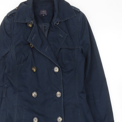 Marks and Spencer Womens Blue Trench Coat Coat Size 10 Button