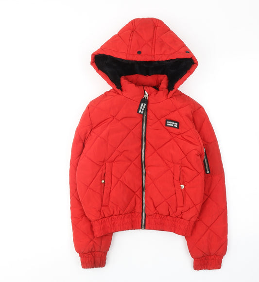 River Island Girls Red Quilted Jacket Size 9-10 Years Zip