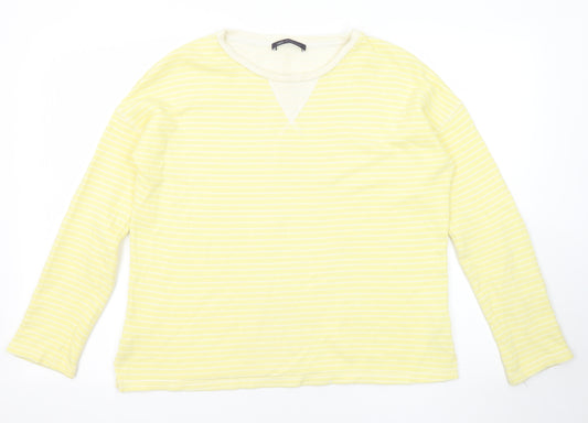 Marks and Spencer Womens Yellow Striped Cotton Basic T-Shirt Size 8 Round Neck