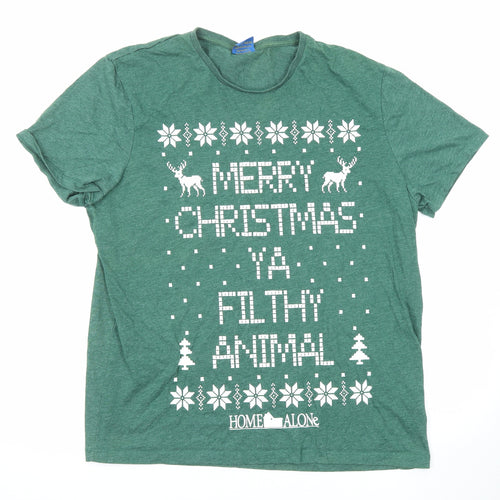 Home Alone Mens Green Fair Isle Cotton T-Shirt Size XL Round Neck - Merry Christmas Ya Filthy Animal