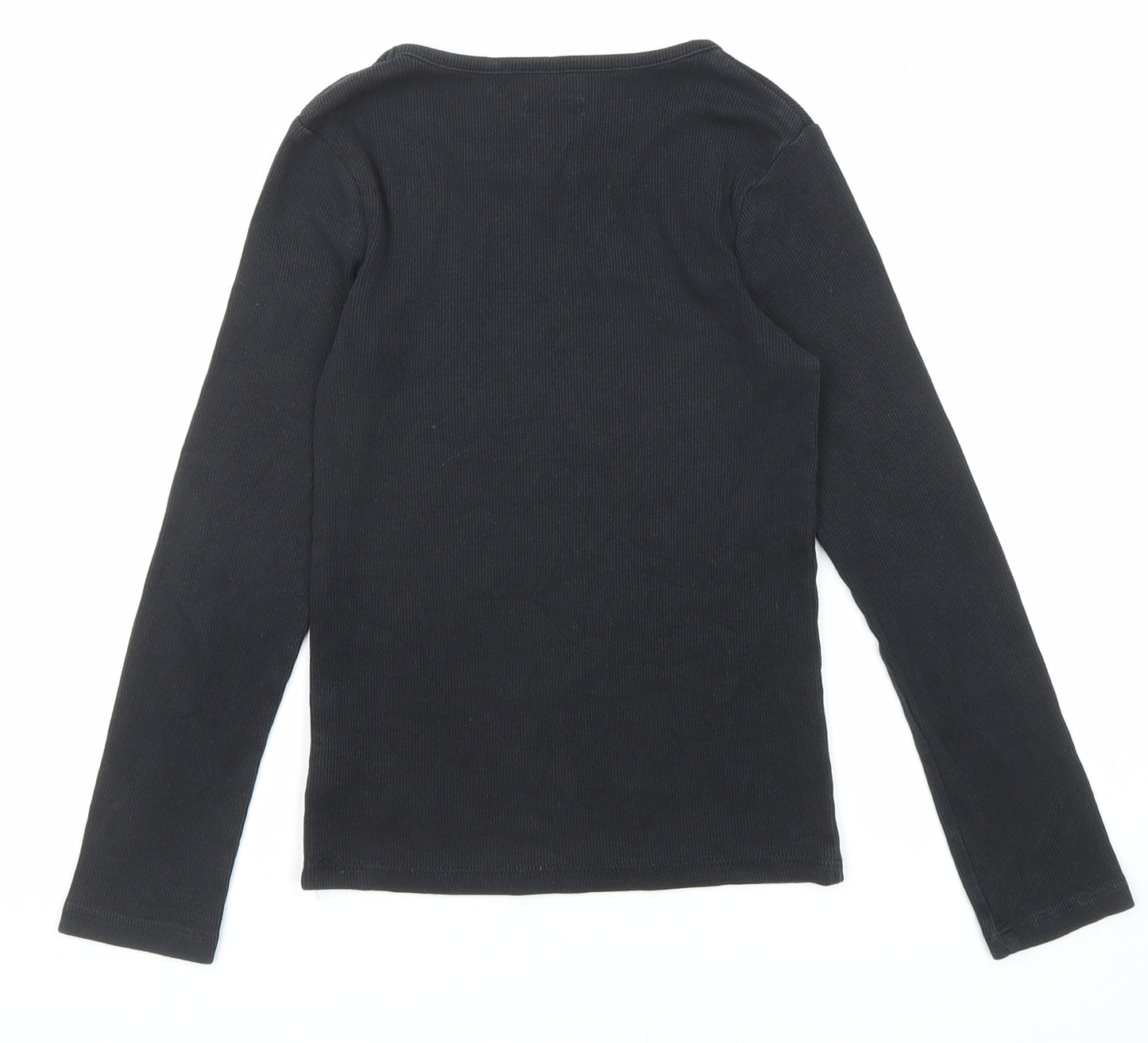 NEXT Girls Black Cotton Basic T-Shirt Size 8 Years Round Neck Pullover