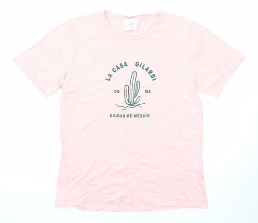 Just Female Womens Pink Cotton Basic T-Shirt Size L Round Neck - La Casa Gilardi