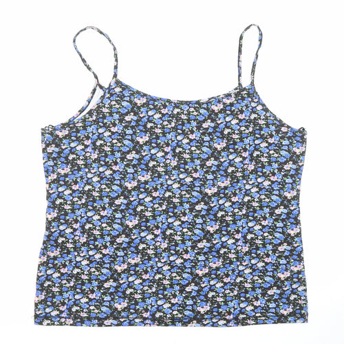 Select Womens Blue Floral Cotton Basic Tank Size 16 Round Neck