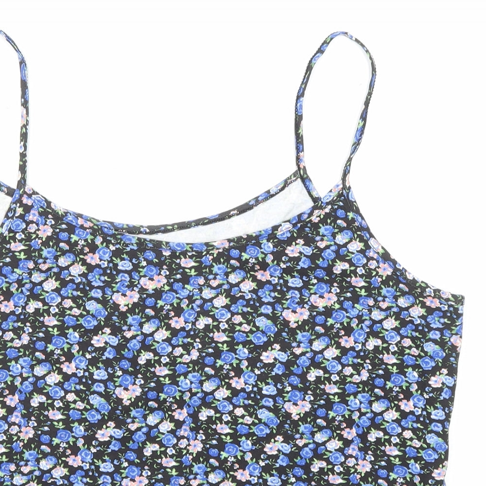 Select Womens Blue Floral Cotton Basic Tank Size 16 Round Neck