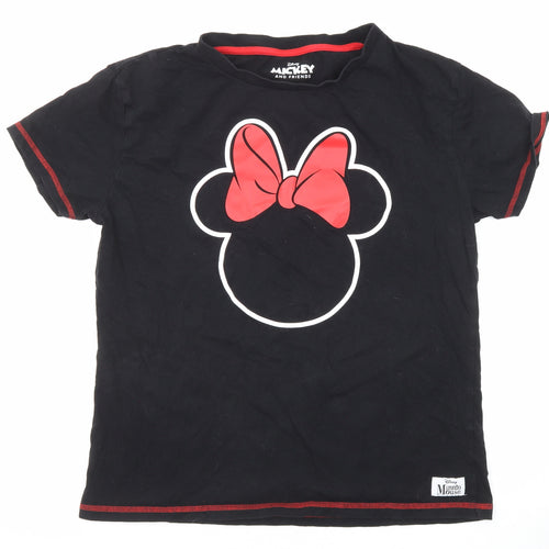 Disney Womens Black Cotton Basic T-Shirt Size L Round Neck - Minnie Mouse