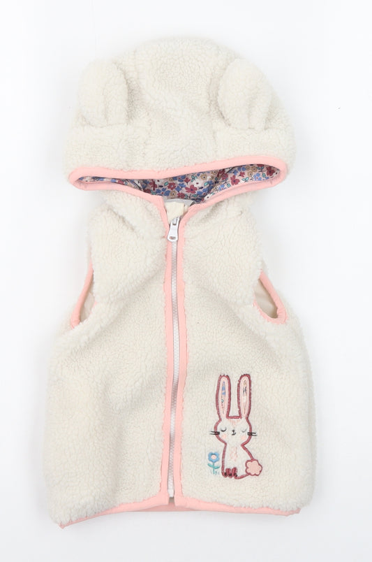 M&Co Girls White Gilet Jacket Size 2-3 Years Zip - Teddy Bear Style, Bunny