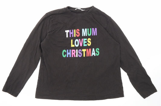 In the Style Womens Black Cotton Basic T-Shirt Size 14 Round Neck - This Mum Loves Christmas