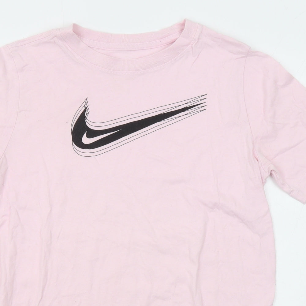 Nike Girls Pink Cotton Basic T-Shirt Size 11-12 Years Round Neck Pullover