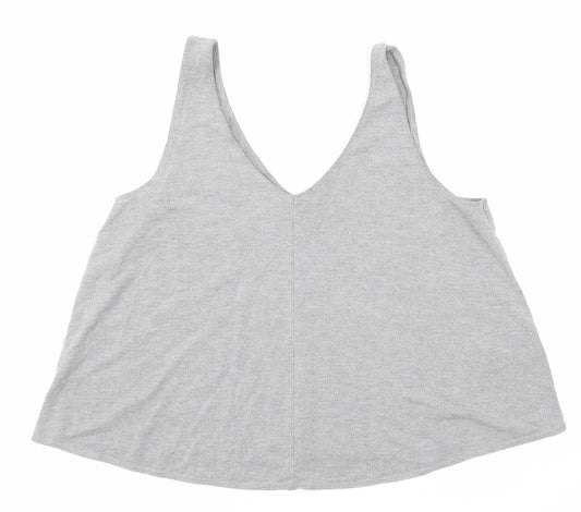 Topshop Womens Grey Polyester Cropped Tank Size 12 V-Neck