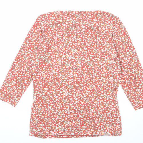 Marks and Spencer Womens Red Floral Cotton Basic Blouse Size 12 Round Neck