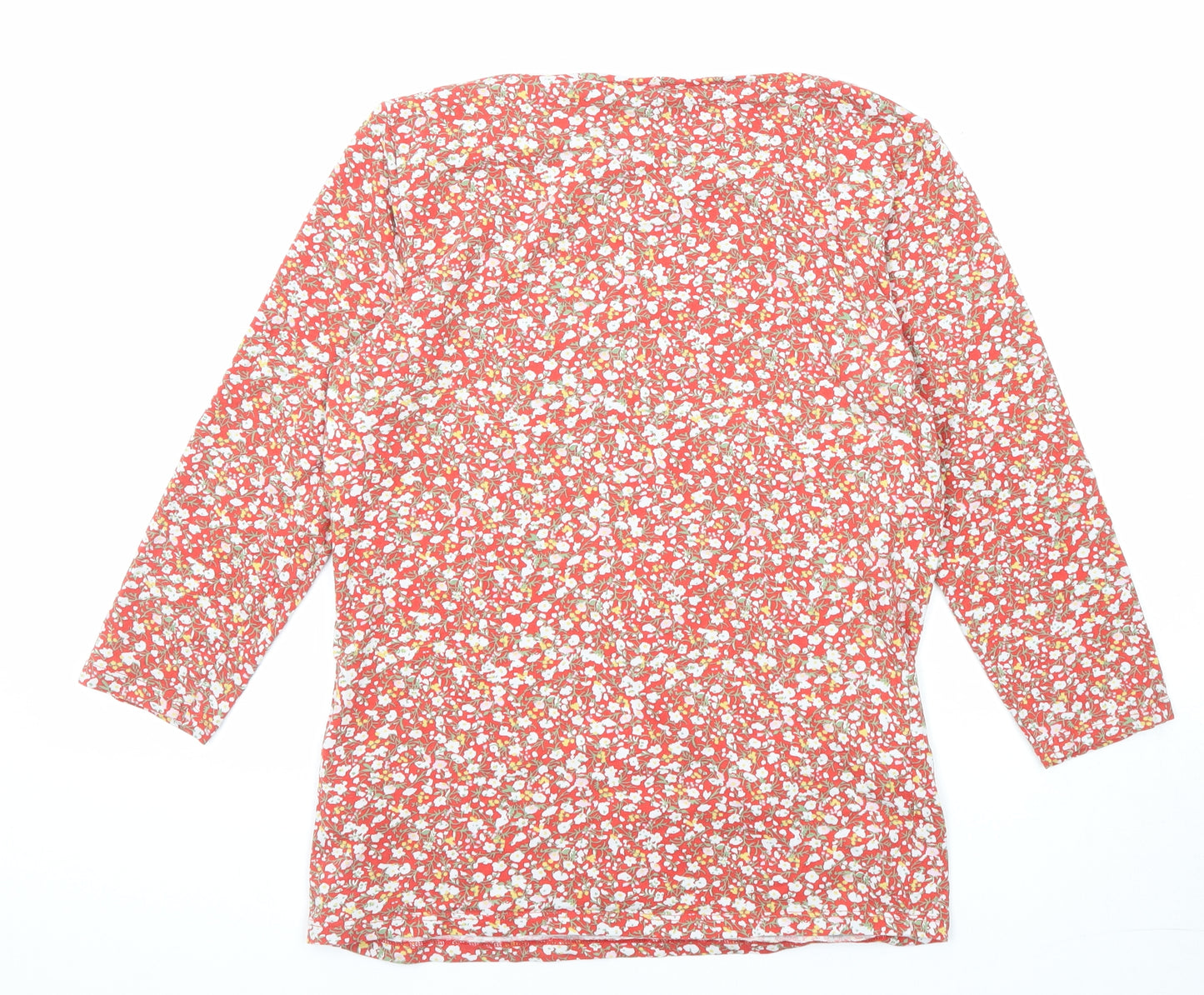 Marks and Spencer Womens Red Floral Cotton Basic Blouse Size 12 Round Neck