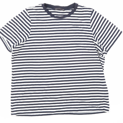 Marks and Spencer Womens Blue Striped Cotton Basic T-Shirt Size 20 Round Neck