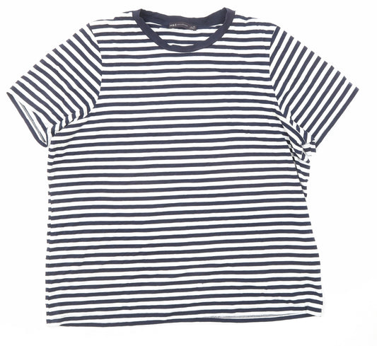 Marks and Spencer Womens Blue Striped Cotton Basic T-Shirt Size 20 Round Neck