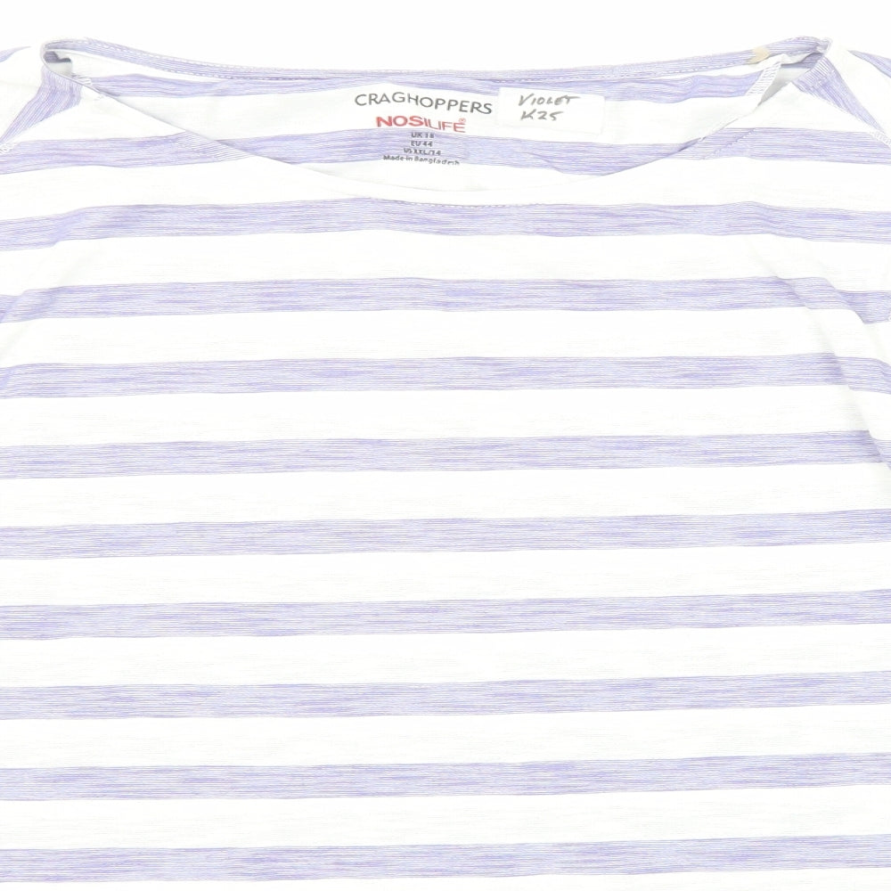 Craghoppers Womens Purple Striped Polyester Basic T-Shirt Size 18 Round Neck