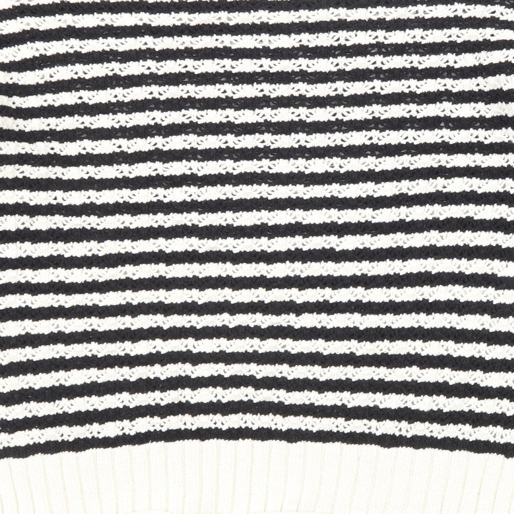 Marks and Spencer Womens Black Round Neck Striped Cotton Pullover Jumper Size M