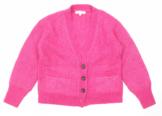 Per Una Womens Pink V-Neck Acrylic Cardigan Jumper Size S