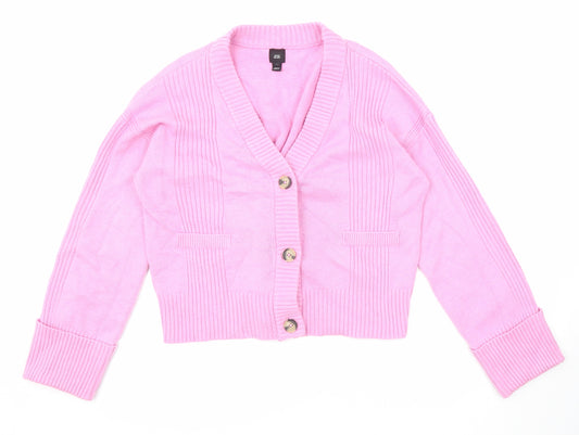 River Island Womens Pink V-Neck Acrylic Cardigan Jumper Size S