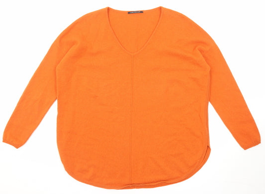 LUISA CERANO Womens Orange V-Neck Cotton Pullover Jumper Size 10