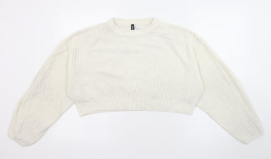 Divided by H&M Womens Ivory Round Neck Acrylic Pullover Jumper Size M - Cropped