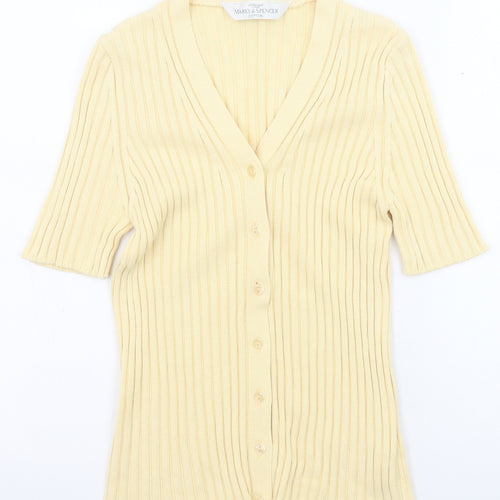 Marks and Spencer Womens Yellow V-Neck Cotton Cardigan Jumper Size 10
