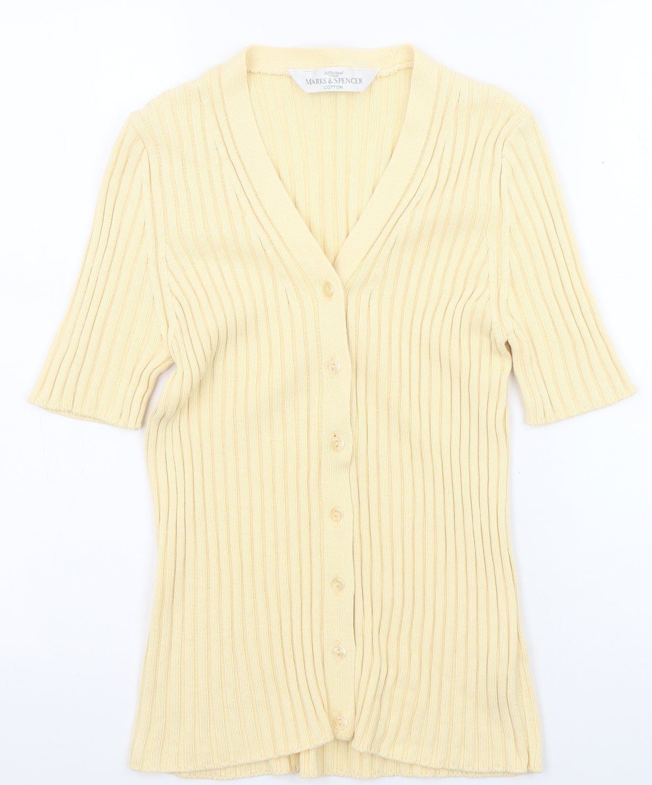 Marks and Spencer Womens Yellow V-Neck Cotton Cardigan Jumper Size 10