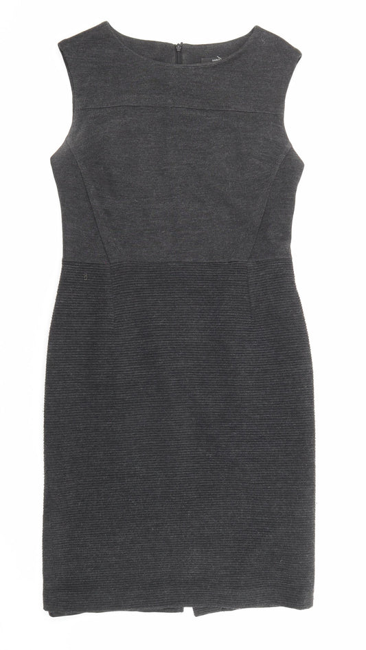 Marks and Spencer Womens Grey Acrylic Shift Size 10 Round Neck Zip
