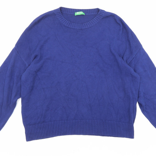 United Colors of Benetton Womens Blue Round Neck Cotton Pullover Jumper Size L