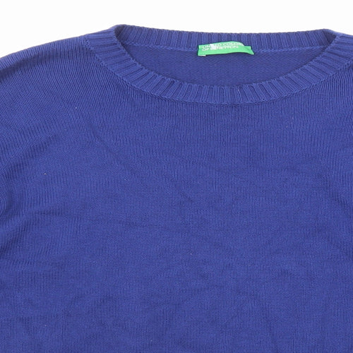 United Colors of Benetton Womens Blue Round Neck Cotton Pullover Jumper Size L
