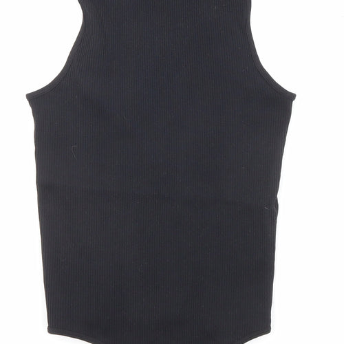 PRETTYLITTLETHING Womens Black Polyamide Bodysuit One-Piece Size S Snap