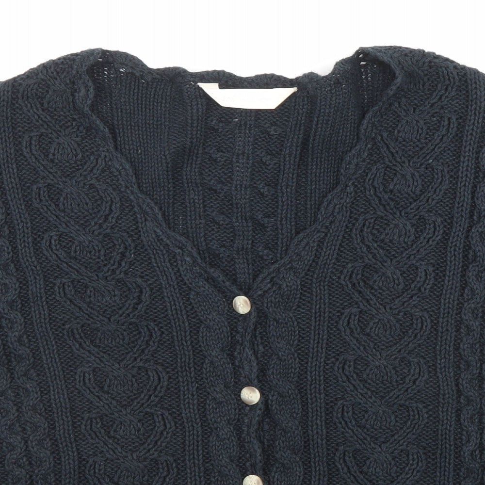 For Women Womens Blue V-Neck Ramie Cardigan Jumper Size 14 - Size 14-16