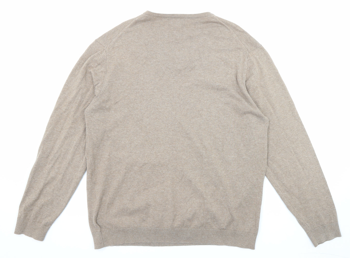 NEXT Mens Beige V-Neck Cotton Pullover Jumper Size L Long Sleeve