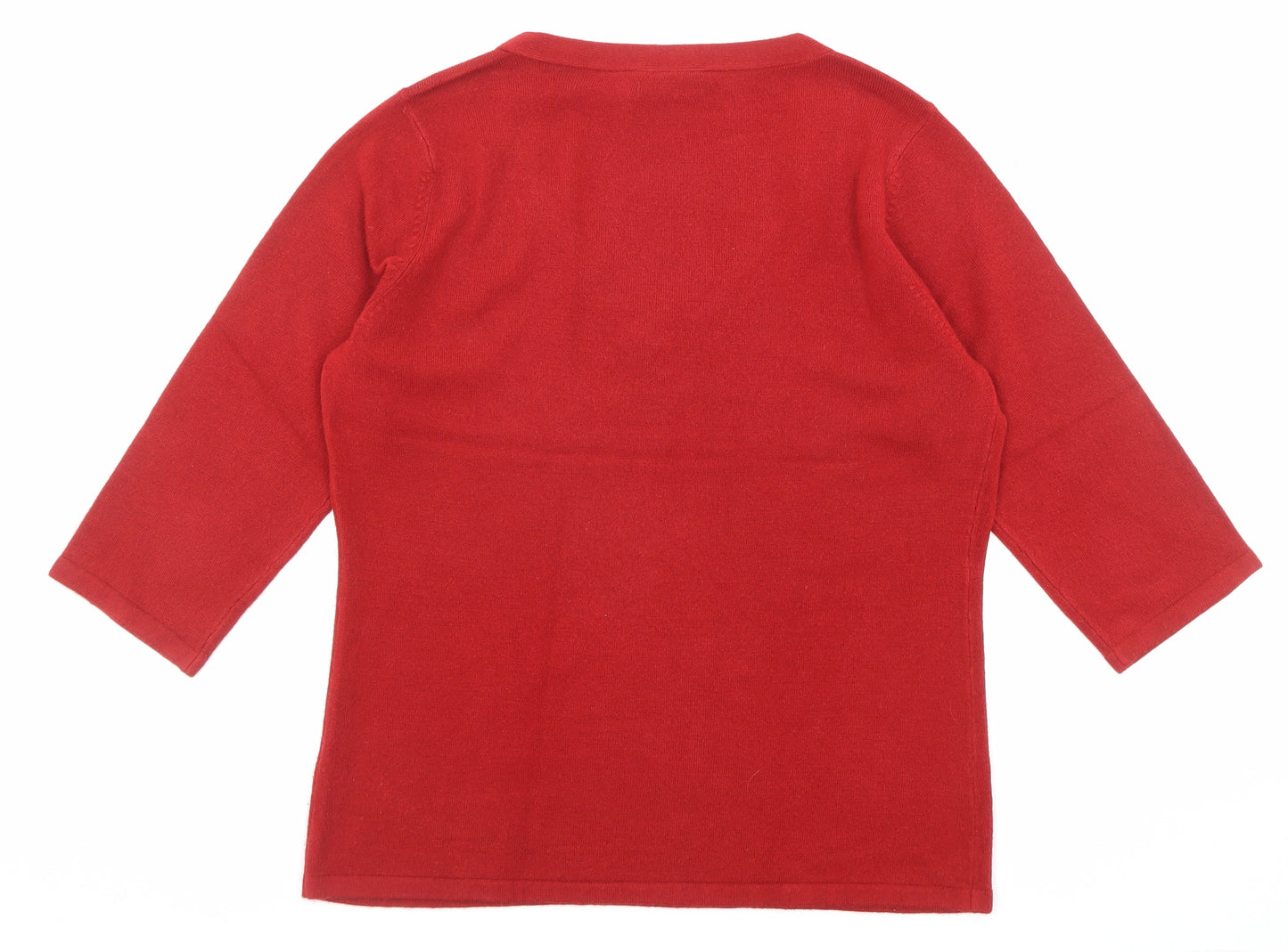 BHS Womens Red V-Neck Acrylic Pullover Jumper Size 14