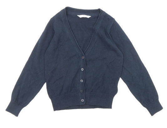 Marks and Spencer Girls Blue V-Neck Cotton Cardigan Jumper Size 4-5 Years Button
