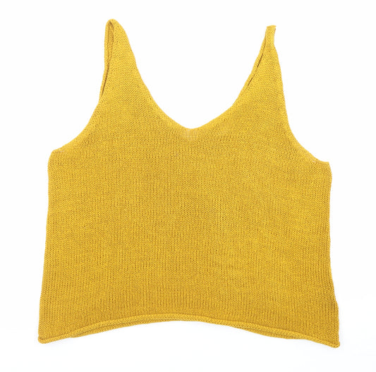 H&M Womens Yellow Acrylic Cropped Tank Size L V-Neck