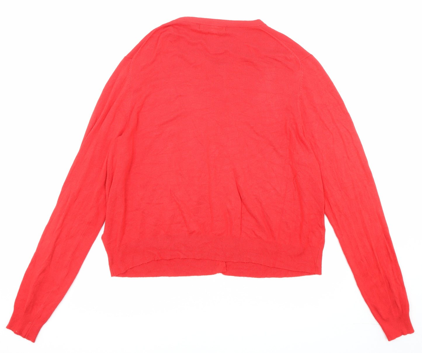 Marks and Spencer Womens Red Round Neck Viscose Cardigan Jumper Size 18
