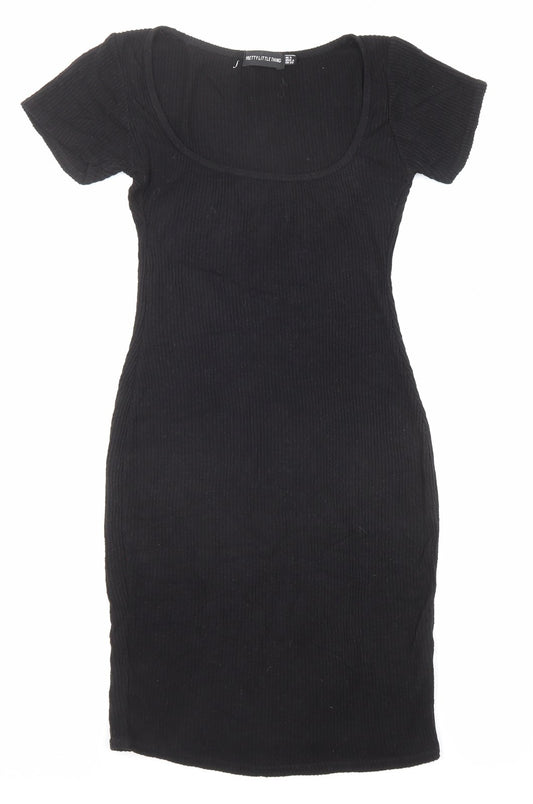 PRETTYLITTLETHING Womens Black Viscose Bodycon Size 8 Scoop Neck Pullover