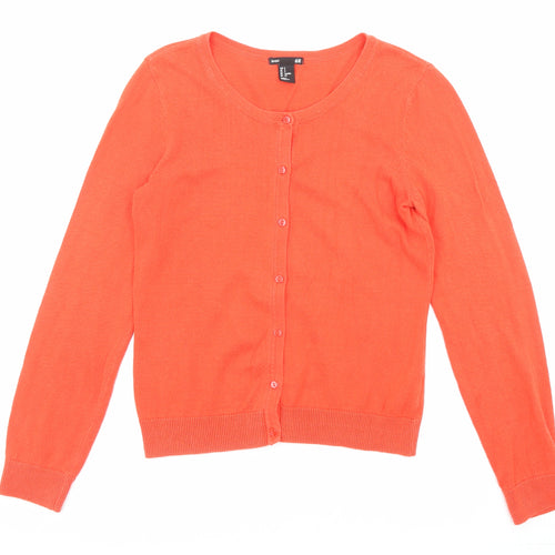 H&M Womens Orange Round Neck Cotton Cardigan Jumper Size S