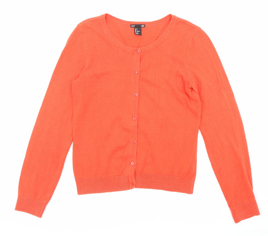 H&M Womens Orange Round Neck Cotton Cardigan Jumper Size S