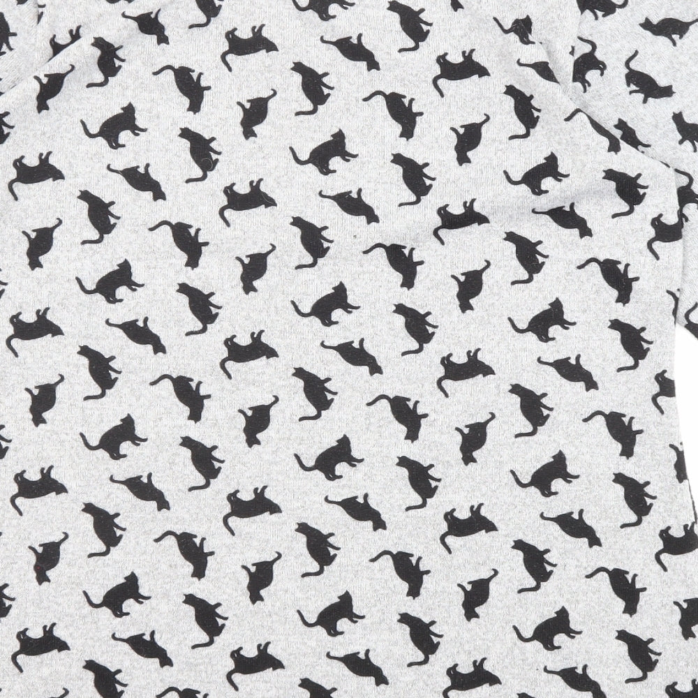 Original Womens Grey Round Neck Geometric Polyester Pullover Jumper Size 12 - Cat Print