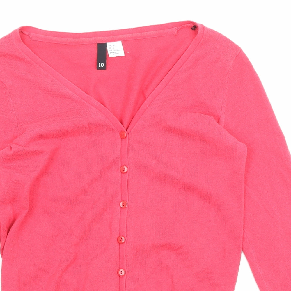 Divided by H&M Womens Pink V-Neck Cotton Cardigan Jumper Size 10