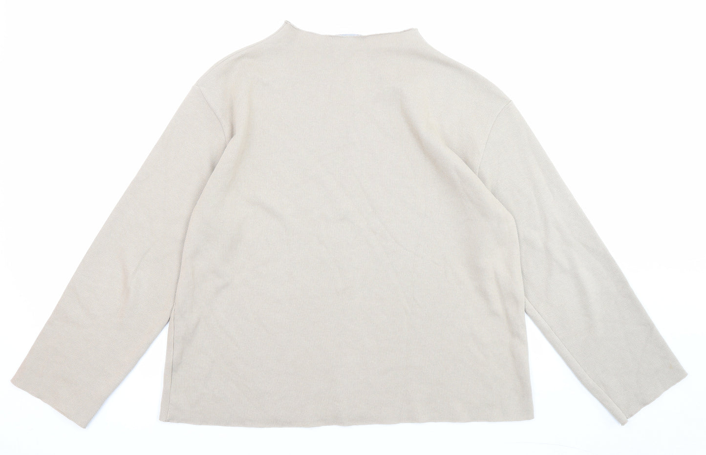 Zara Womens Beige High Neck Cotton Pullover Jumper Size L