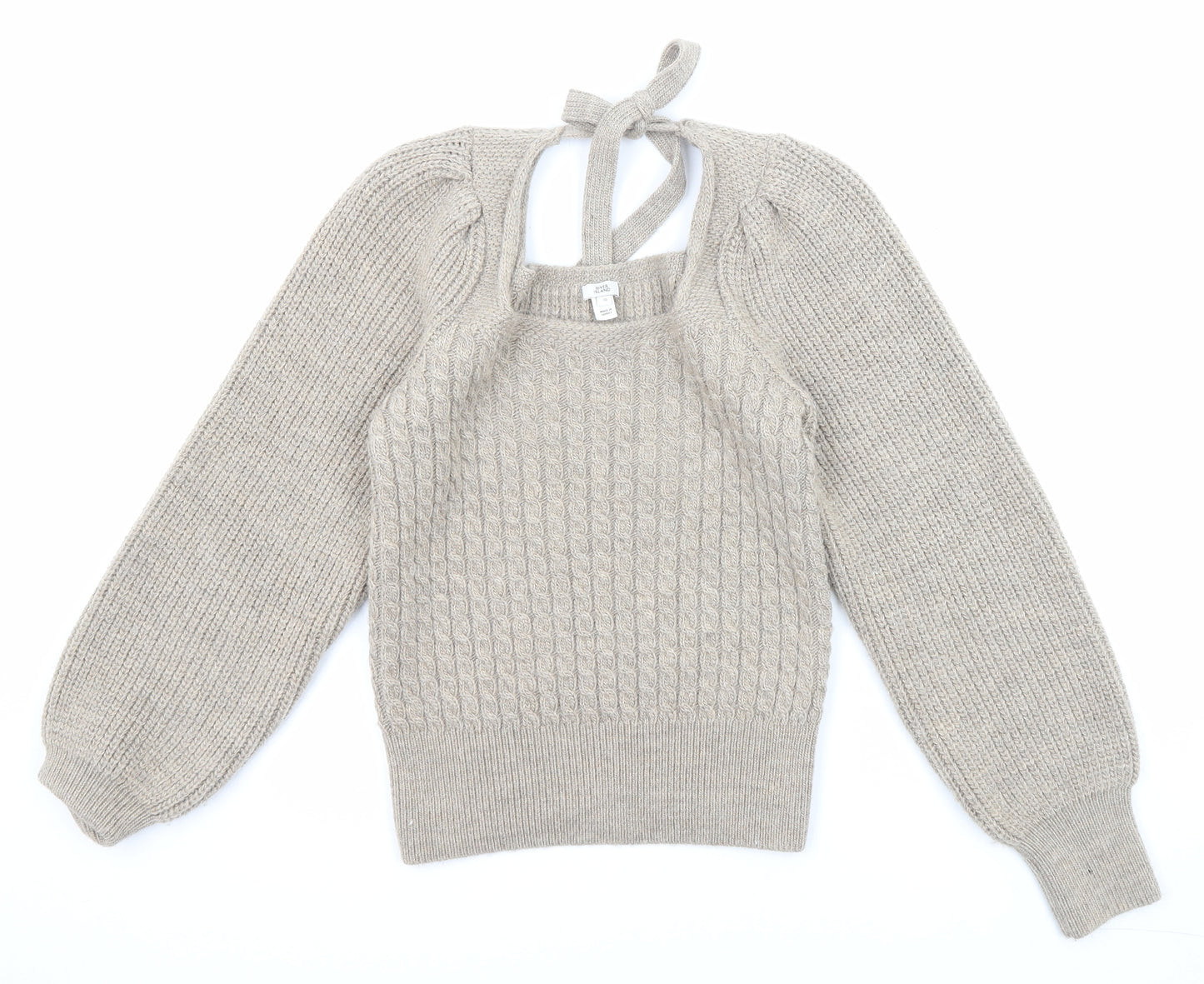 River Island Womens Beige Square Neck Acrylic Pullover Jumper Size 10