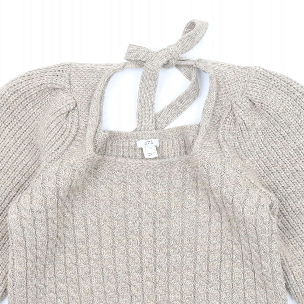 River Island Womens Beige Square Neck Acrylic Pullover Jumper Size 10
