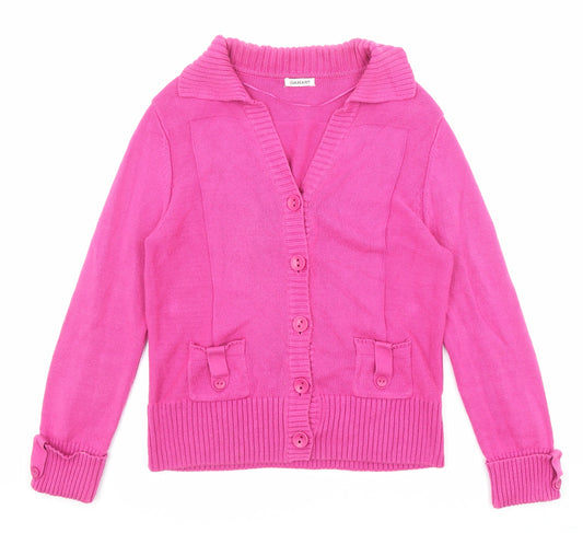 Damart Womens Pink Collared Cotton Cardigan Jumper Size 10 - Size 10-12